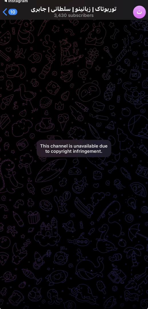 Screenshot of removed Telegram channel