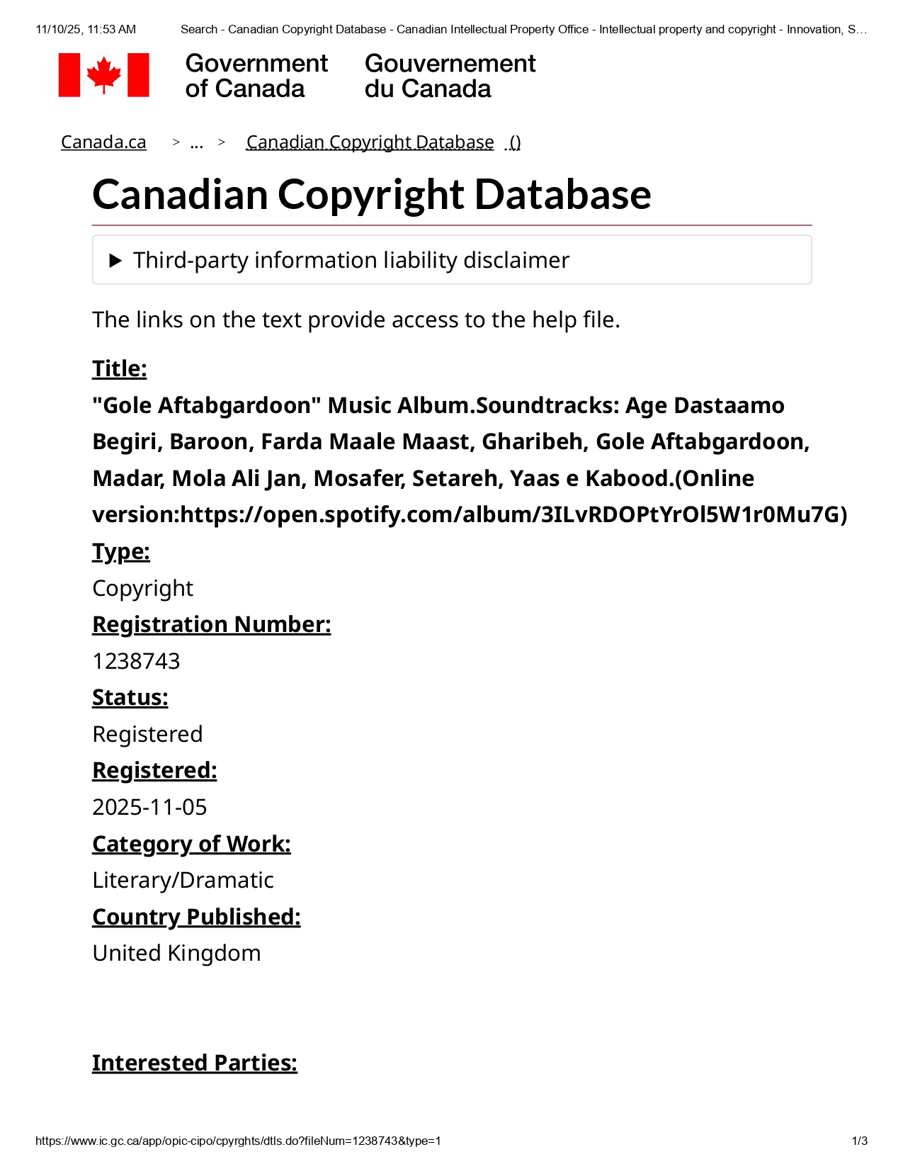 Copyright registration example certificate
