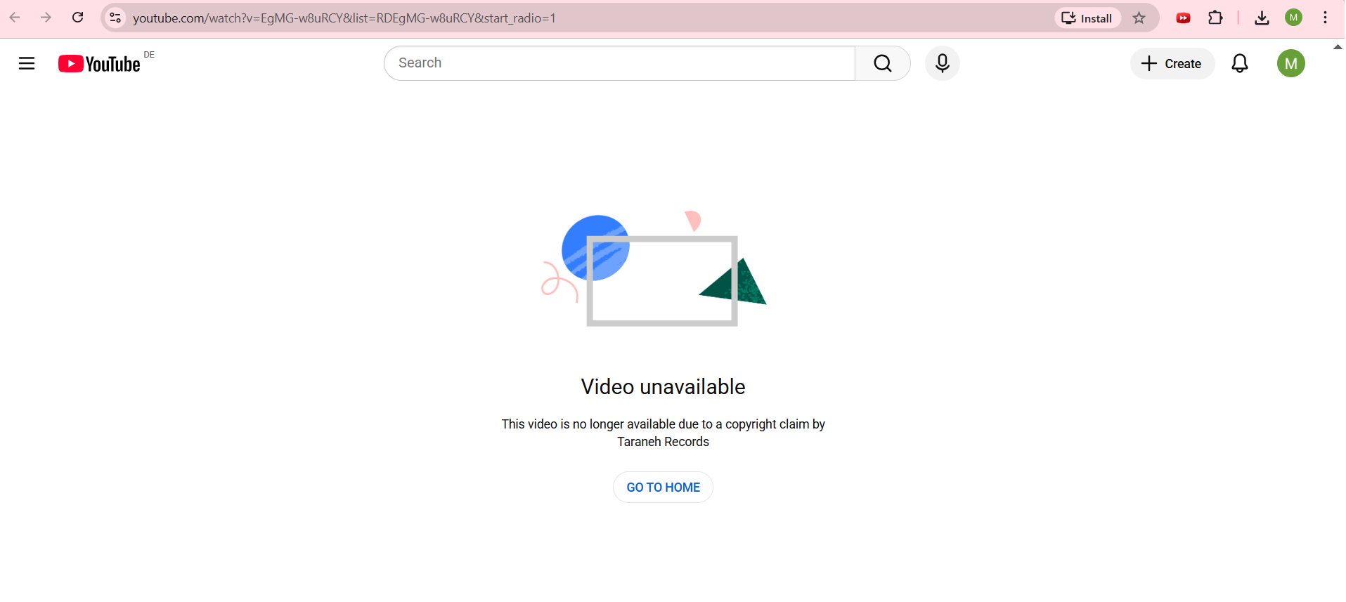 YouTube takedown screenshot