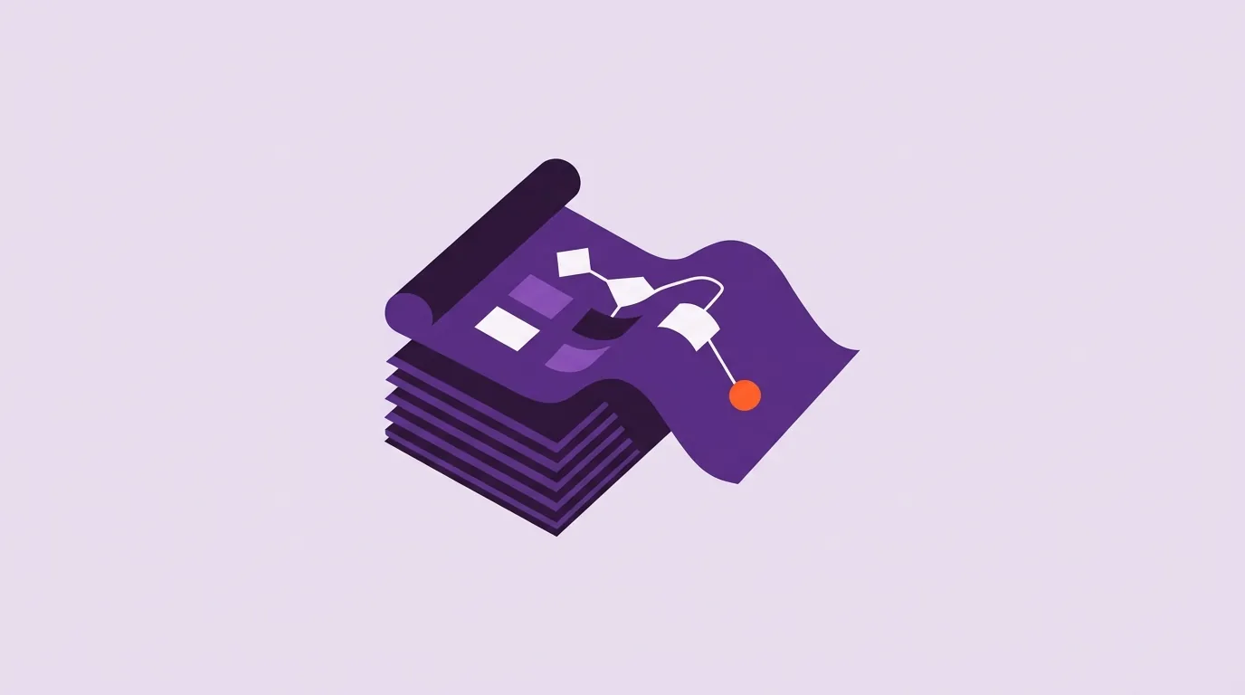 Illustration: Ein Stapel Vorlagen-Karten, die obere entfaltet sich zu einem laufenden Workflow
