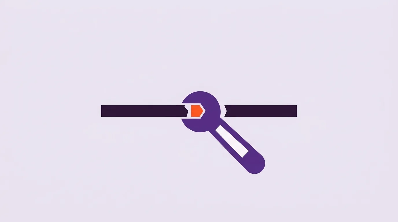 Illustration: Ein Schraubenschlüssel repariert eine gebrochene Verbindung in einer Server-Pipeline