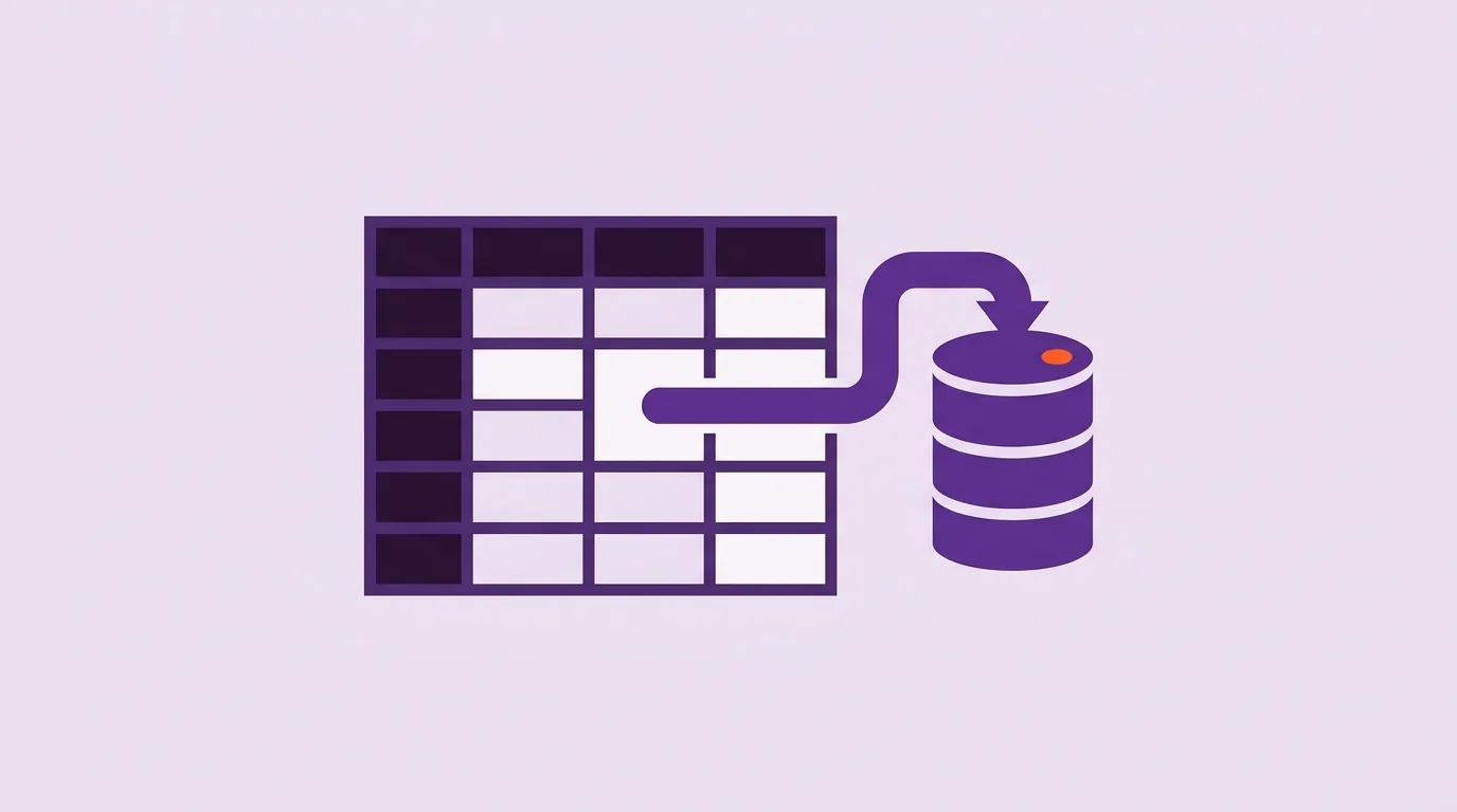 Illustration: Ein Tabellenraster ist per glatter Pipeline mit einem Datenbank-Zylinder verbunden