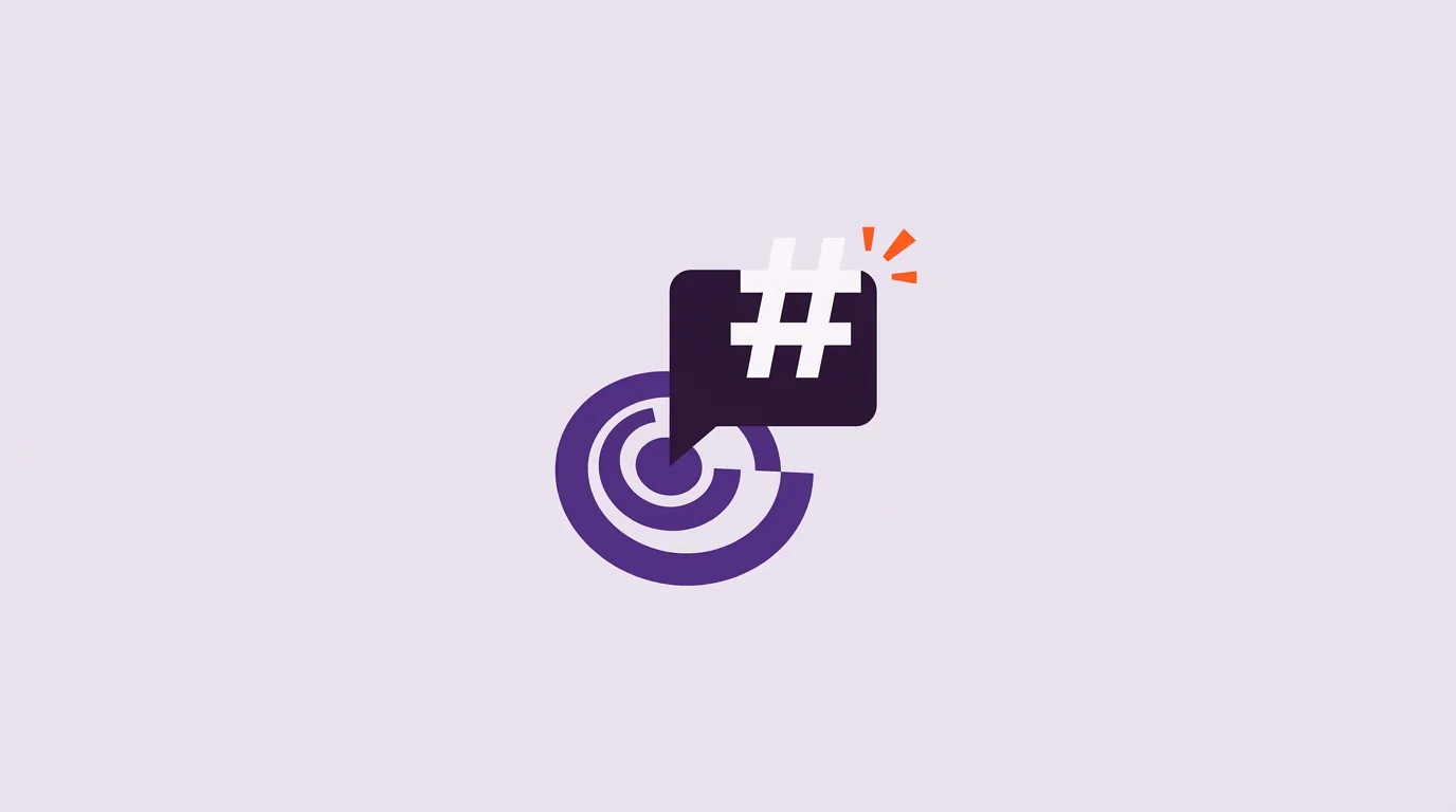 Illustration: Eine Sprechblase mit Hashtag-Symbol springt aus einem drehenden Rad