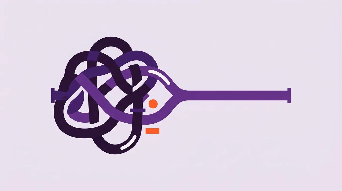 Illustration: Ein verworrener Knoten aus Pipelines glättet sich zu einer einfachen geraden Pipeline