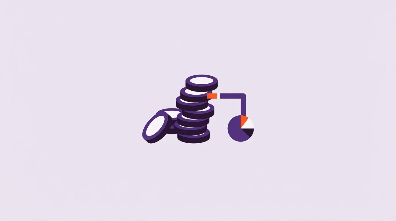 Illustration: Ein wachsender Münzstapel ist per Pipeline mit einem kleinen Kreisdiagramm verbunden