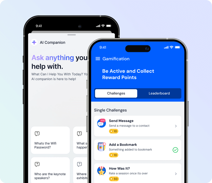 mobile mockup showing event community and social networking screen