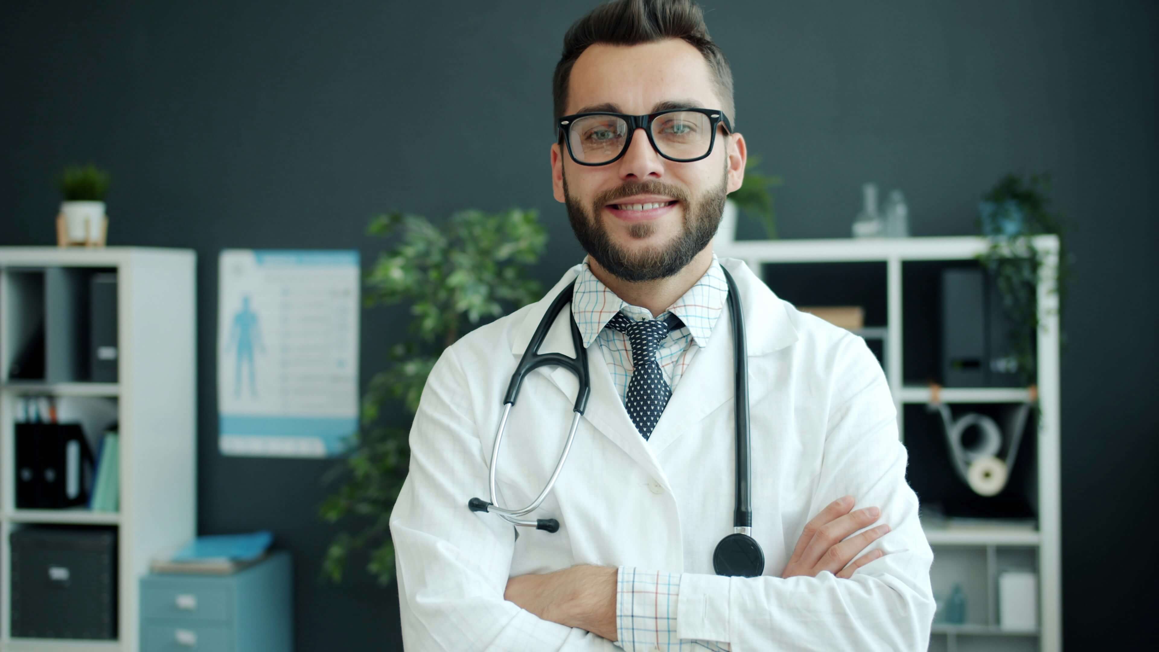 Medical professionals talking together at a healthcare conference