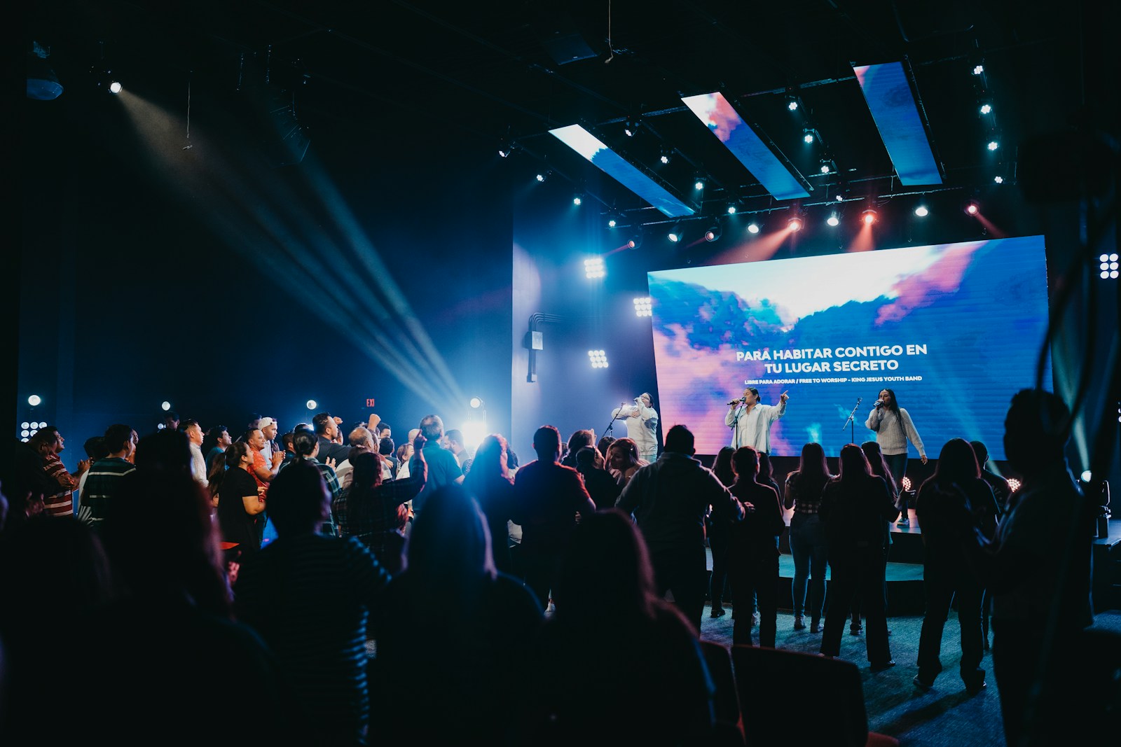 A live awards ceremony stage with dramatic lighting