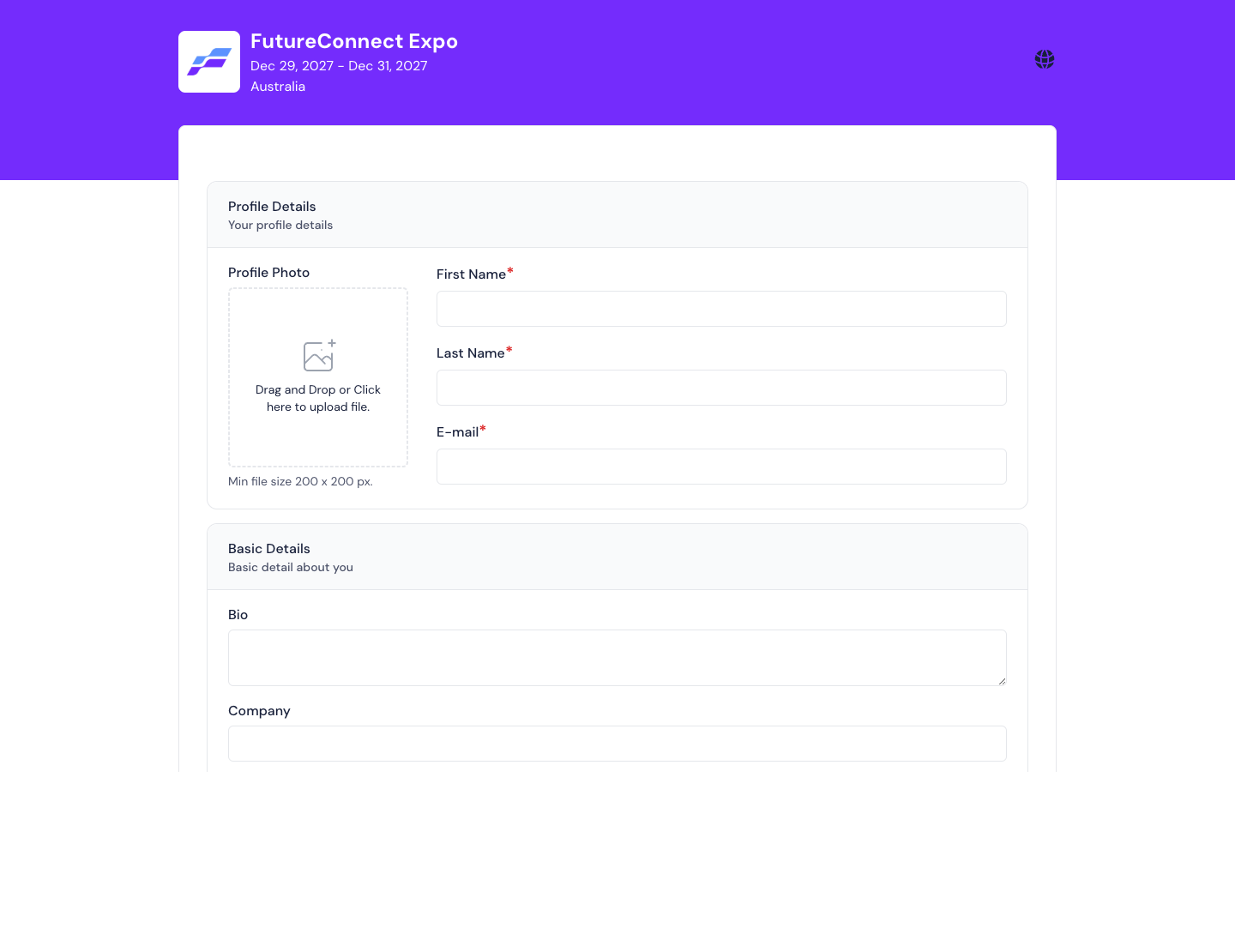Eventify registration form collecting attendee name and email