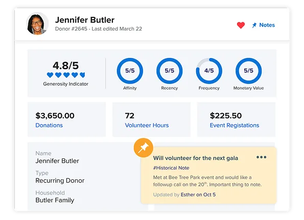 NeonCRM donor and event management interface