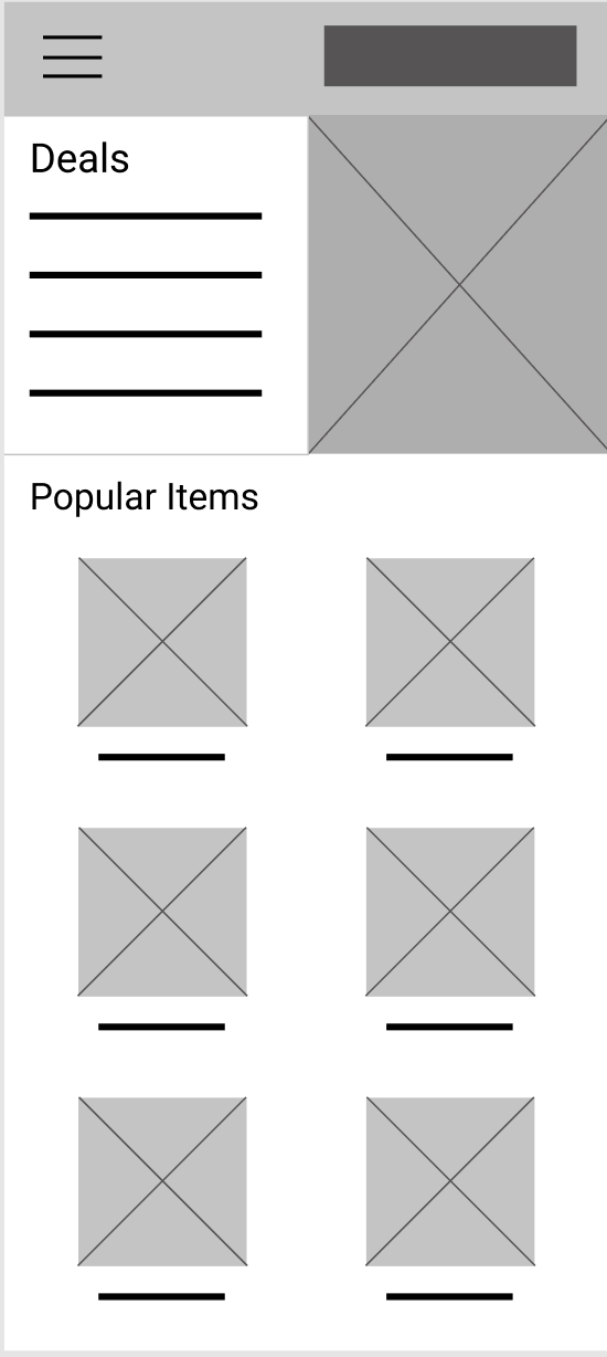 Home screen of digital wireframe