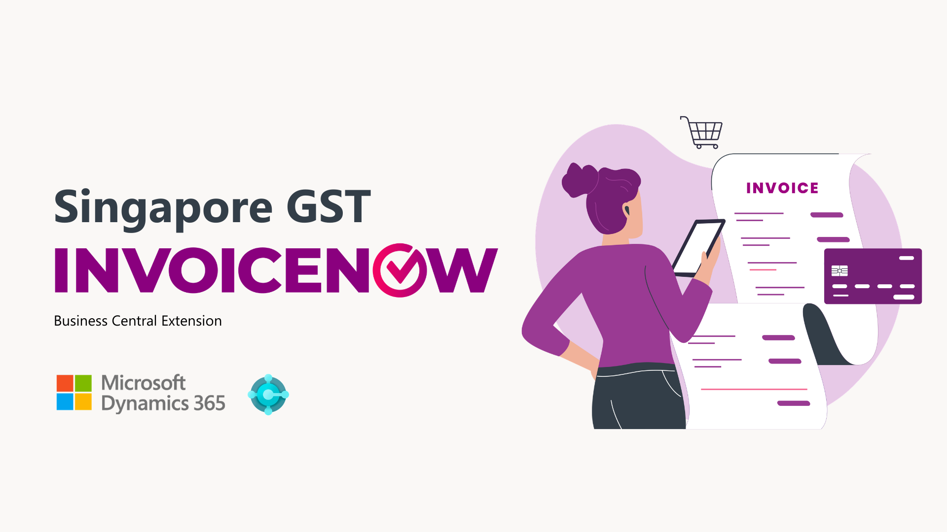 Illustration of Singapore GST InvoiceNow integration for Microsoft Dynamics 365 Business Central enabling e-invoicing compliance.