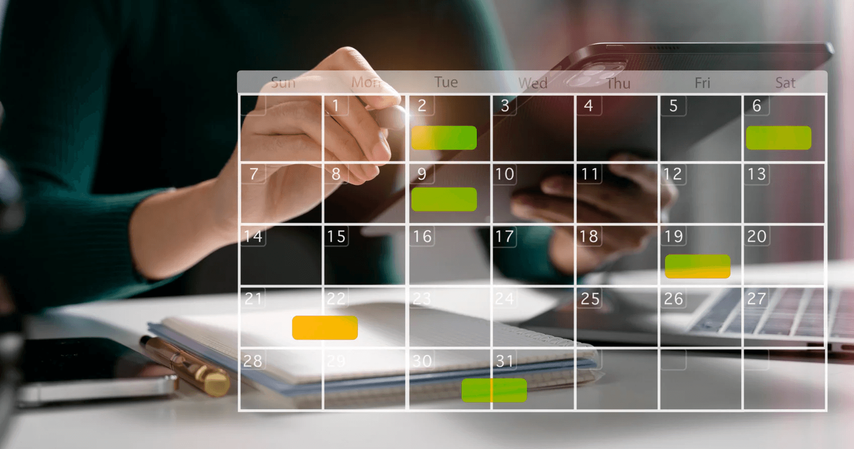 Digital calendar interface with person scheduling - Global Payroll Trends 