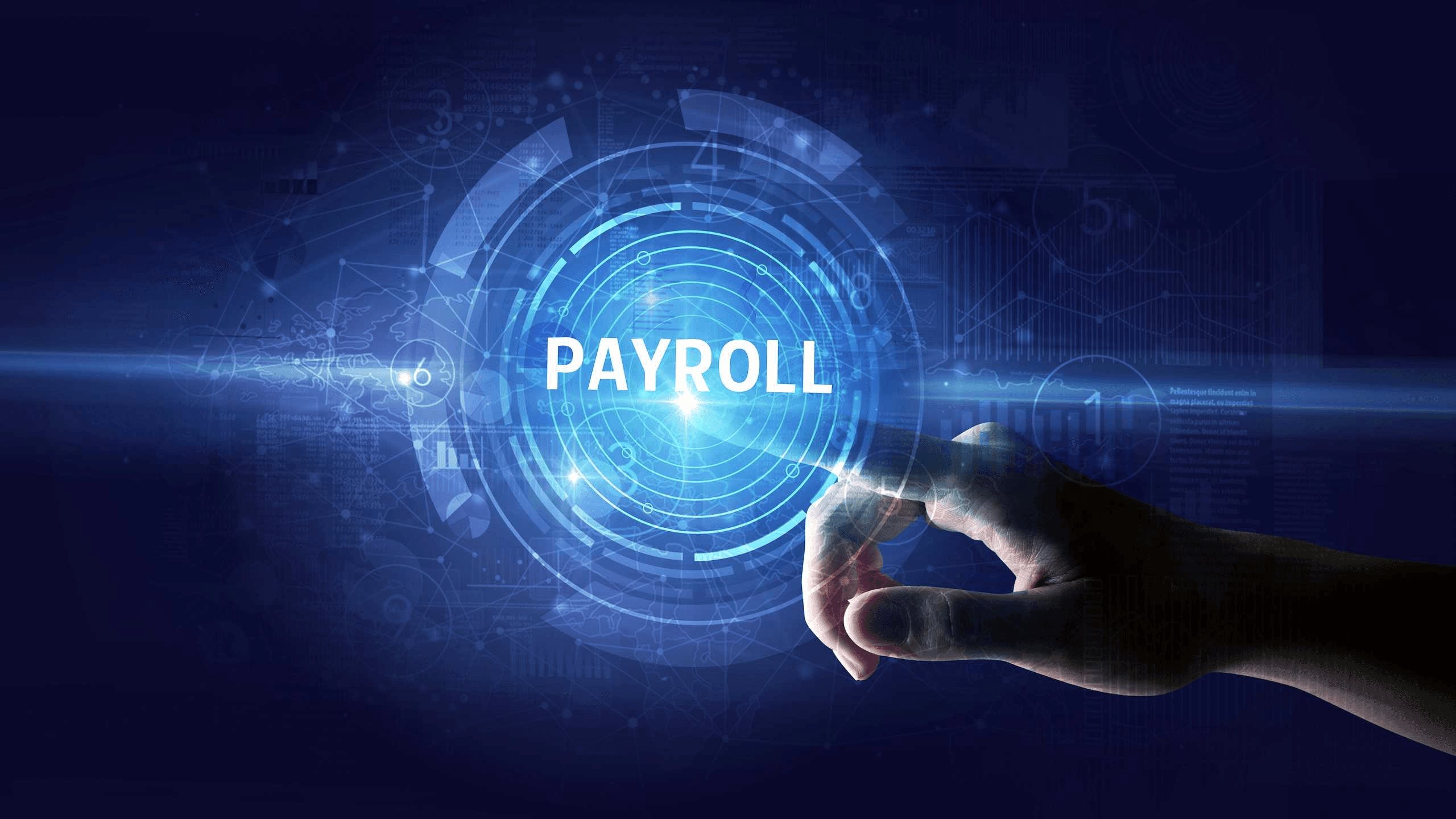 Hand touching digital payroll interface screen - Benefits of Automated Payroll System
