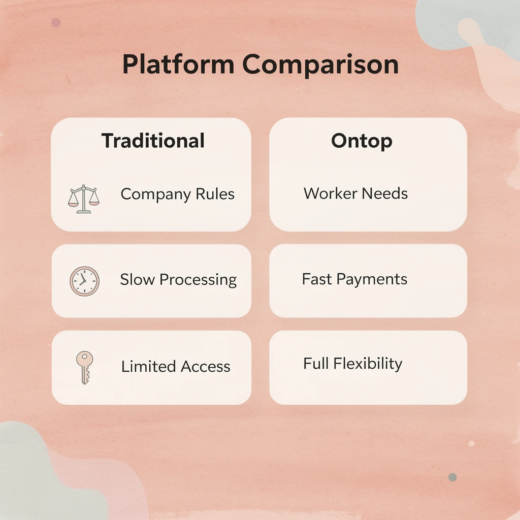 Comparison table showing traditional platforms versus the Ontop approach