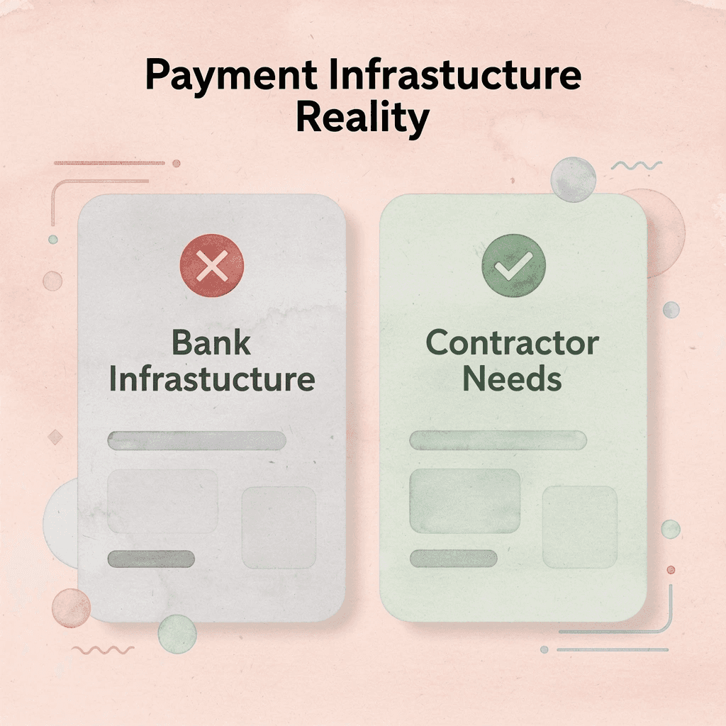 Comparison of traditional banking vs contractor payment needs