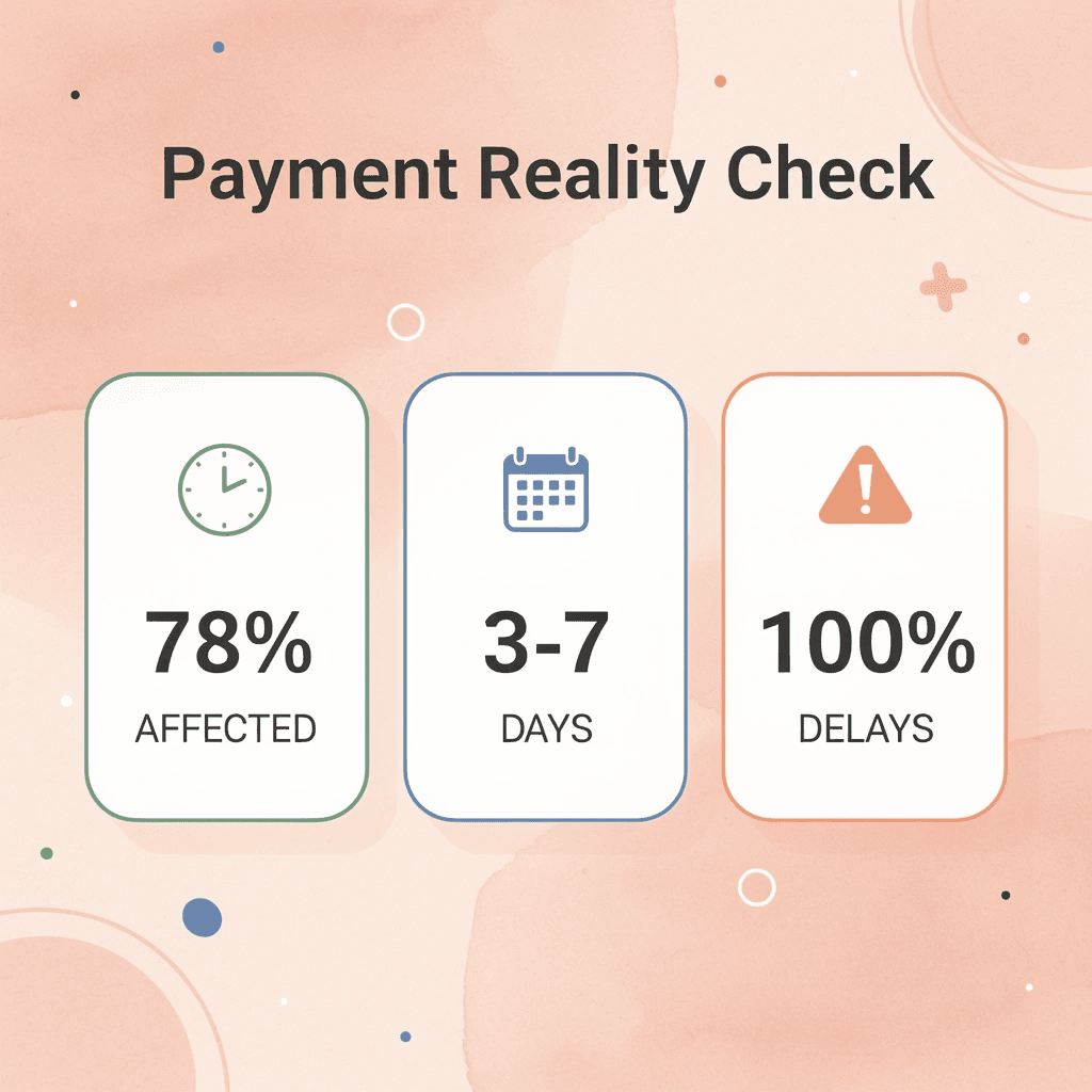 Statistics showing international payment delays and processing times