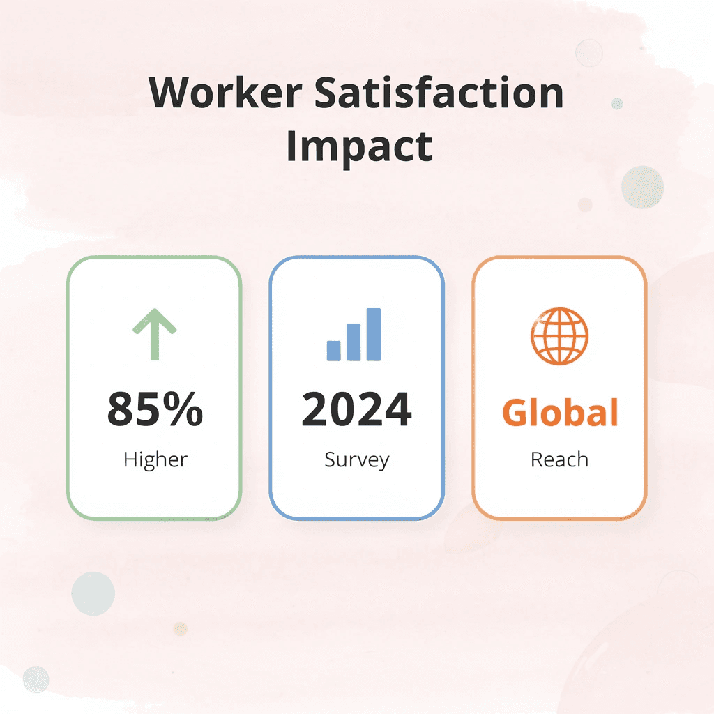 Statistics showing 85% higher worker satisfaction from efficient payroll systems - Best International Payroll Providers