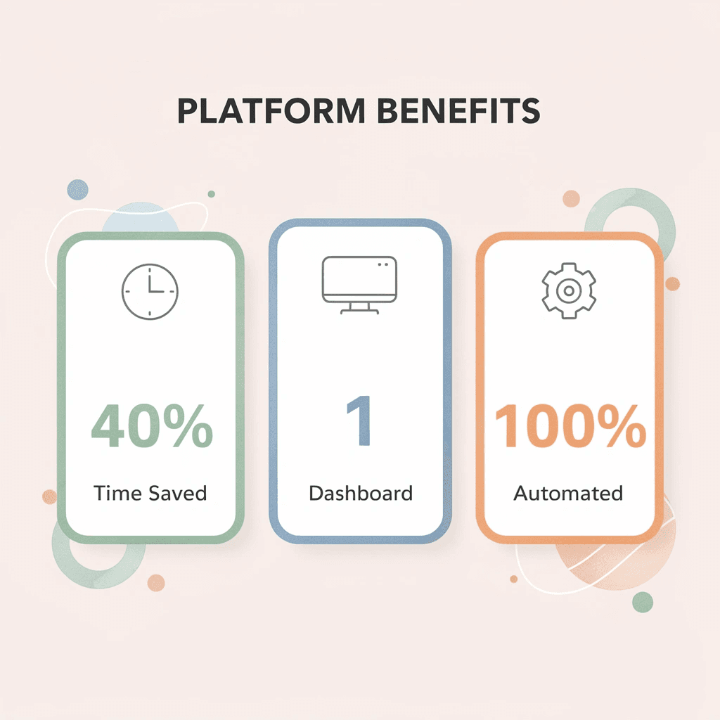 Statistics showing platform benefits, including 40% time saved - How to Hire International Employees