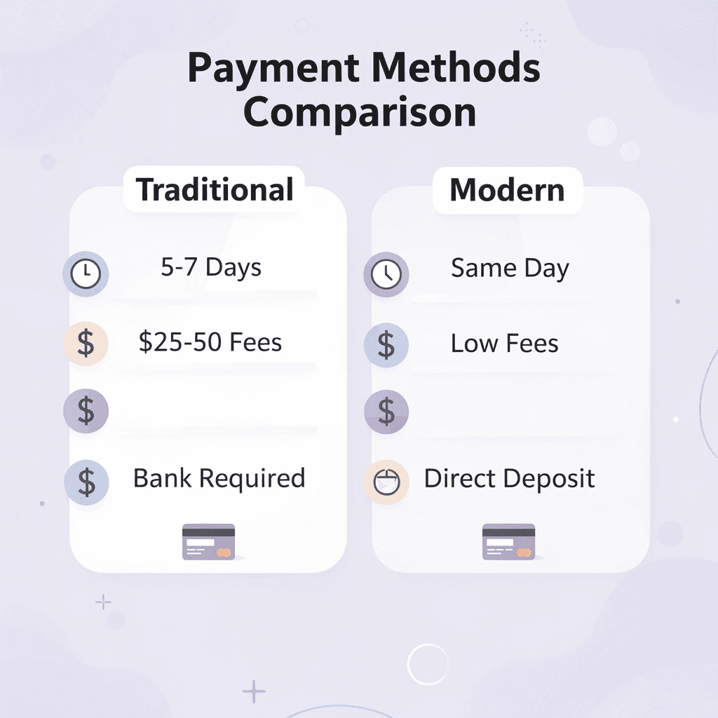 Comparison table showing traditional vs modern payment methods