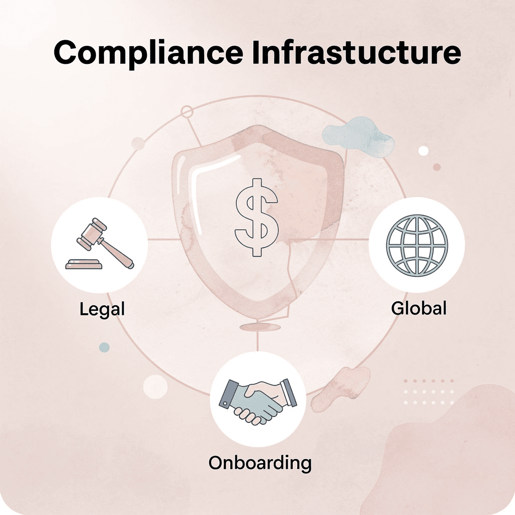 Shield badge showing compliance infrastructure components