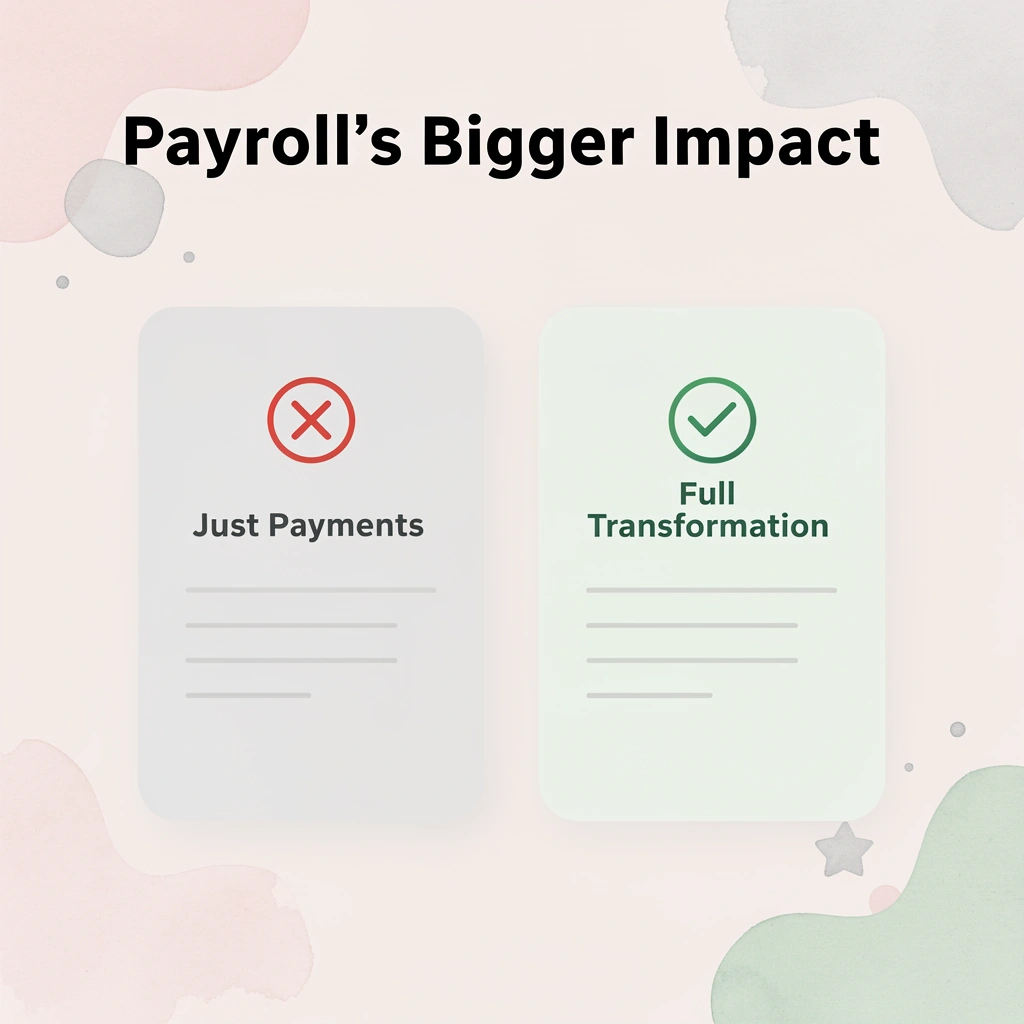 Before and after infographic showing payroll evolving from just payments to full transformation