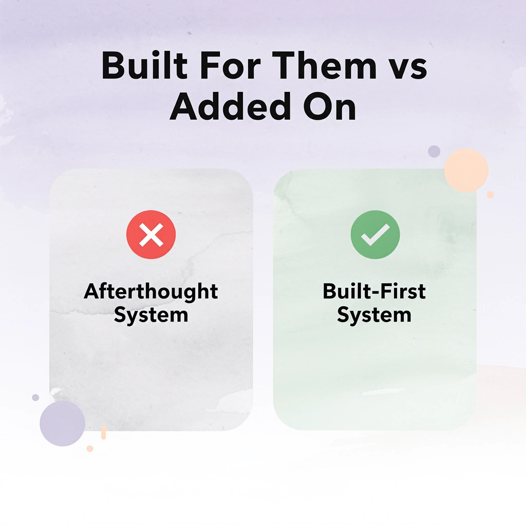 Before and after infographic comparing afterthought payment systems to purpose-built global worker financial systems