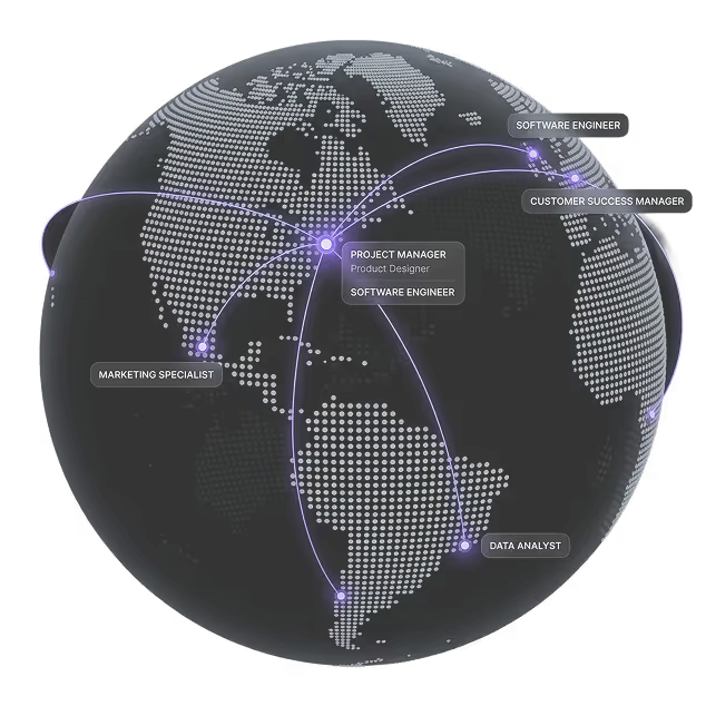 Global network of hiring routes across continents - remote hiring data