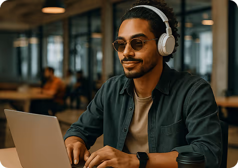 Men working on his computer