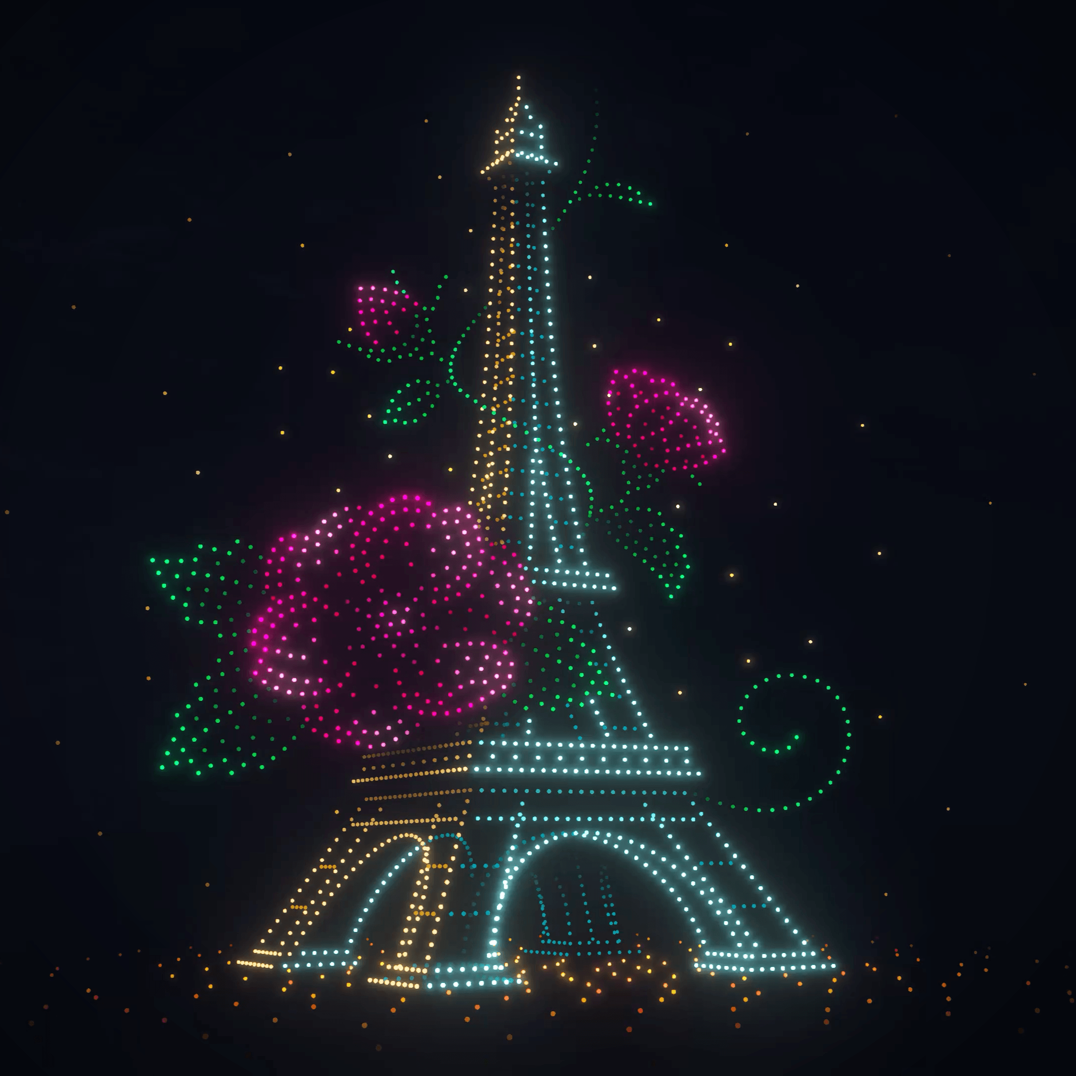 Un spectacle lumineux monumental mettant en scène 2 000 drones, réalisé par Dronisos
