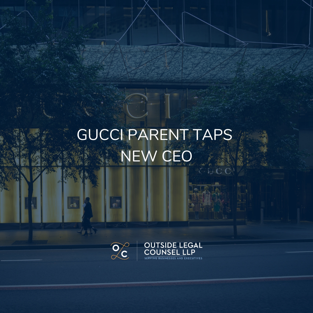 decorative image with headline: Gucci Parent Taps New CEO