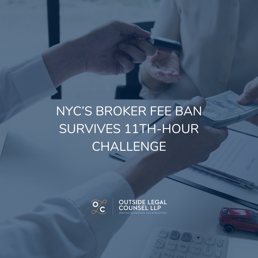 Decorative image with headline: NYC’s Broker Fee Ban Survives 11th-Hour Challenge 