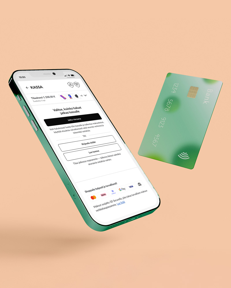 Puhelin, jossa auki Klarnan saumaton verkkokaupan kassa