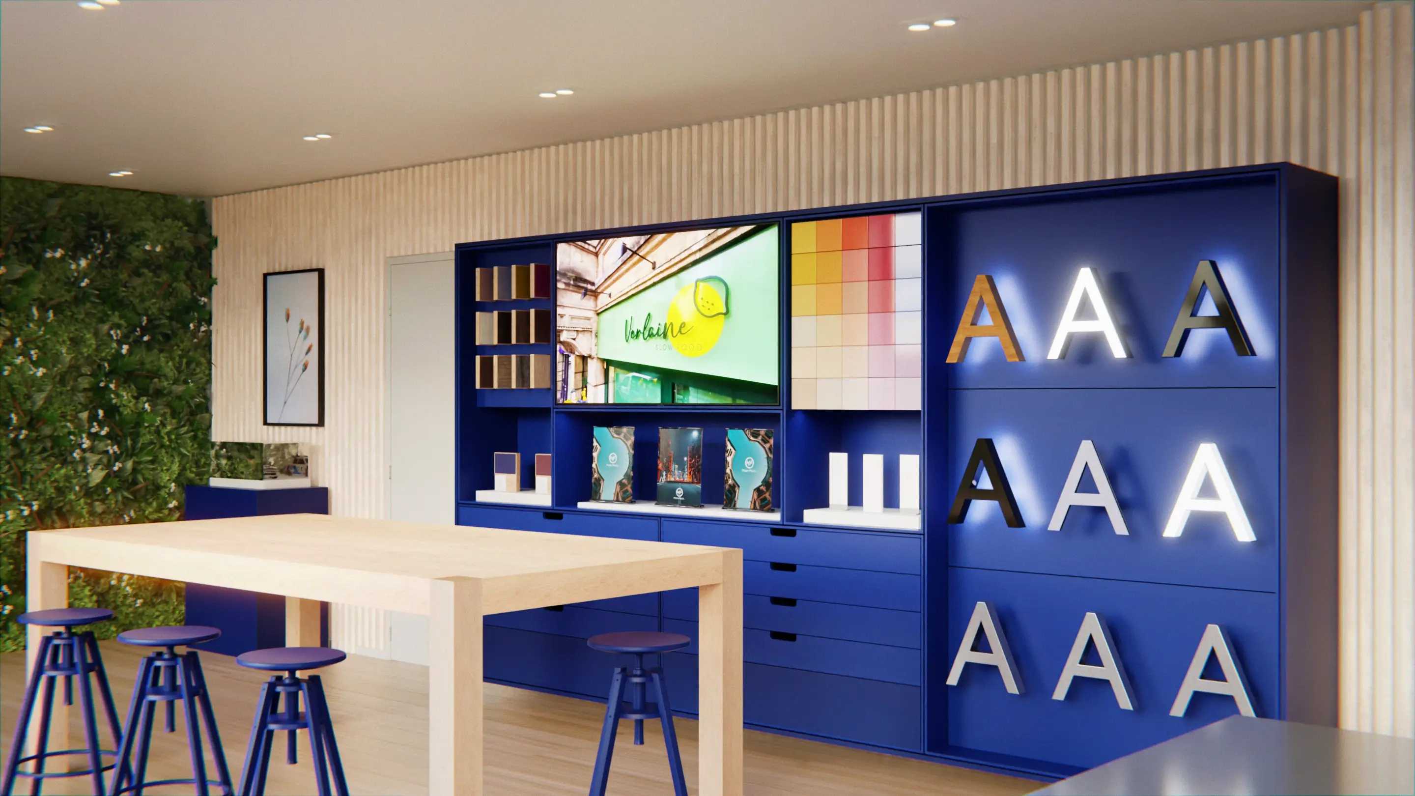 Vue 3D réalisée pour la conception du showroom retail de Misterflock