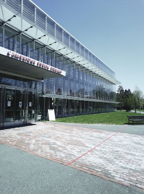 Cambridge Main Public Library in Cambridge, Massachusetts. Closed for visitation during the COVID19 pandemic.