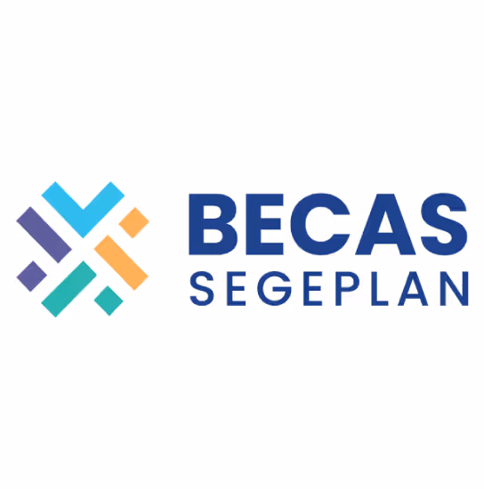 Logo with colorful geometric shapes and the text BECAS SEGEPLAN in blue.
