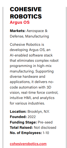 Cohesive Robotics featured as a Top 100 robotics startup in The Robot Report's 2025 report