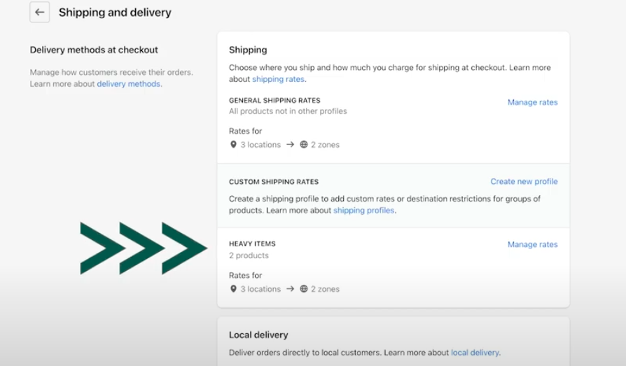 products-based shipping profile