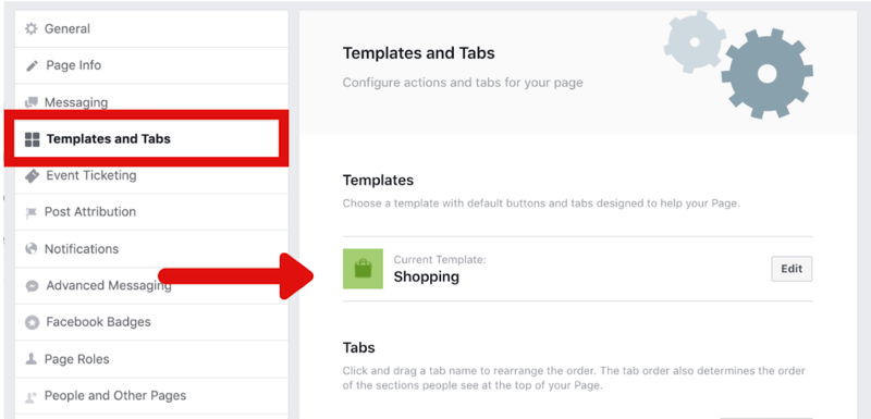 change facebook page template to shopping