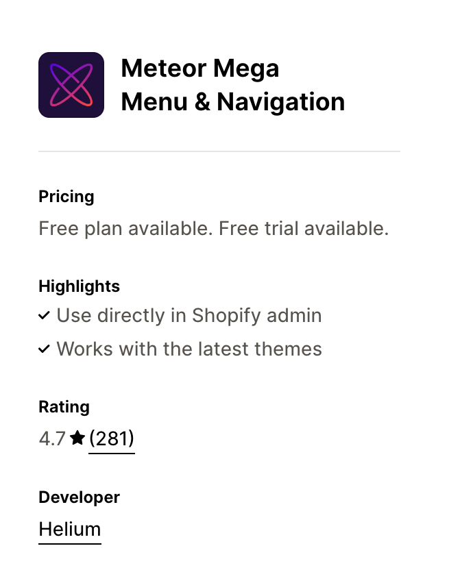 Meteor Mega Menu 