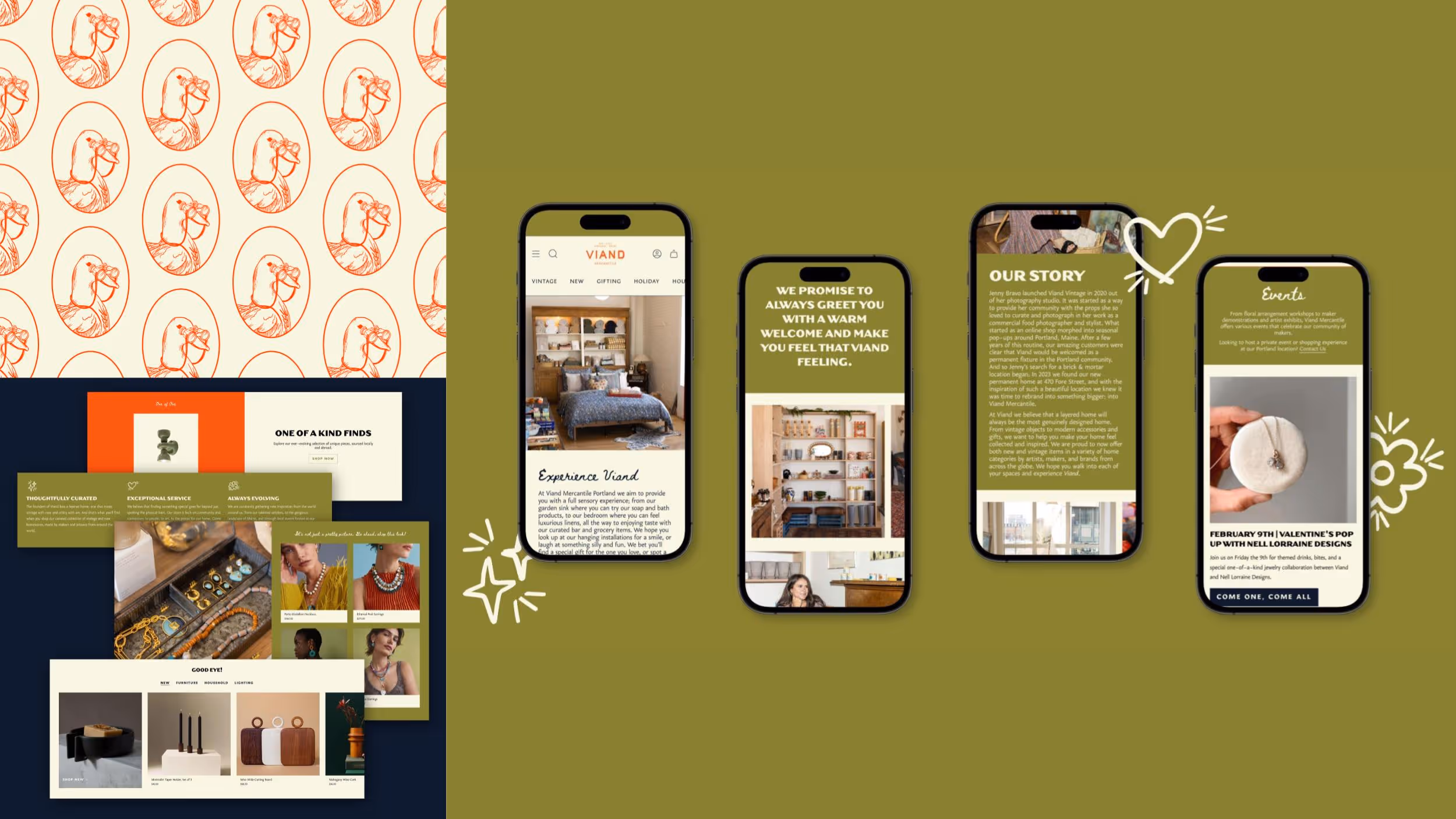 Viand brand website design showcasing mobile screens and brand identity