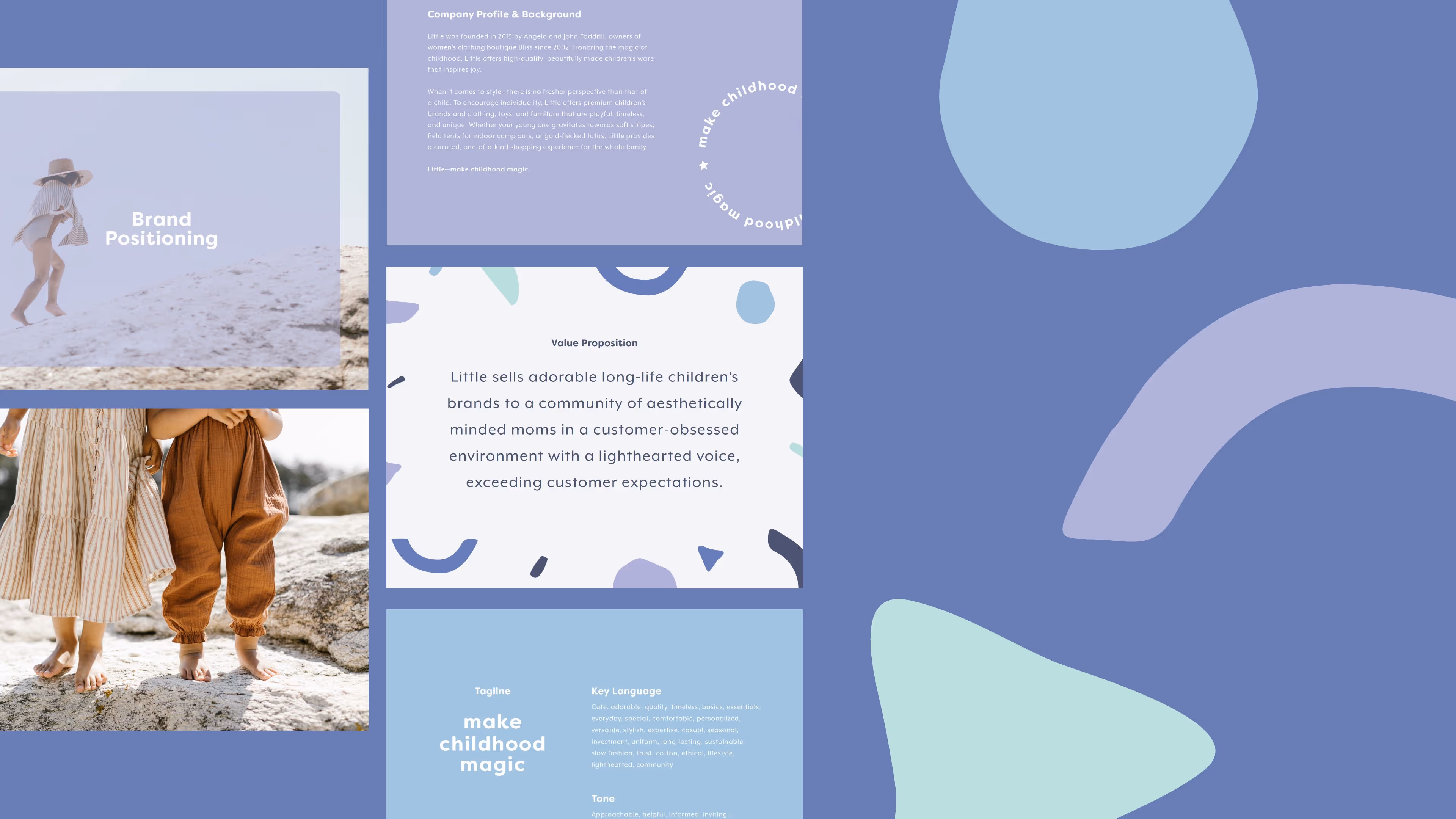 Brand positioning presentation for children's clothing brand with pastel design