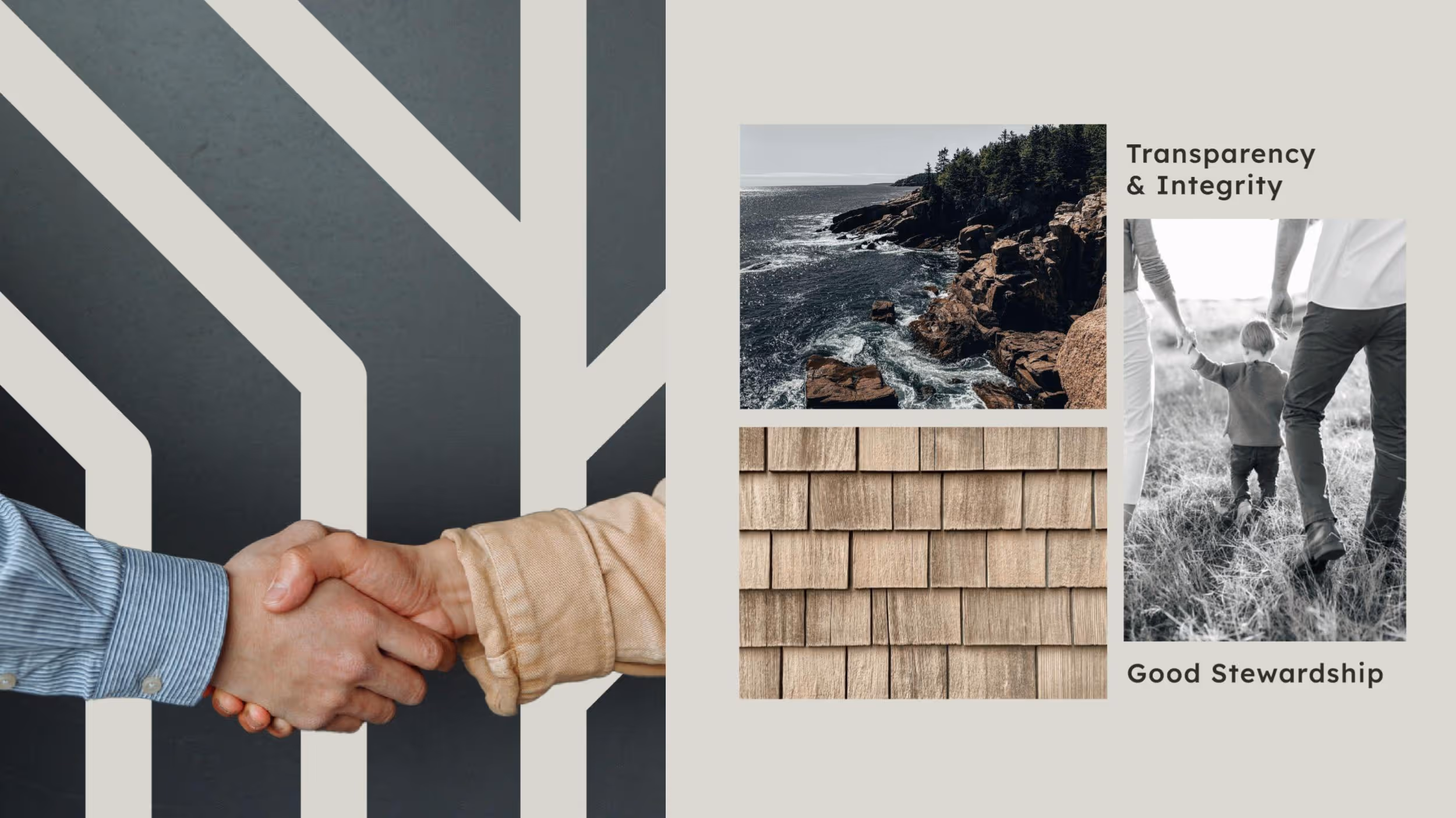 Business handshake with themes of transparency, integrity, and stewardship