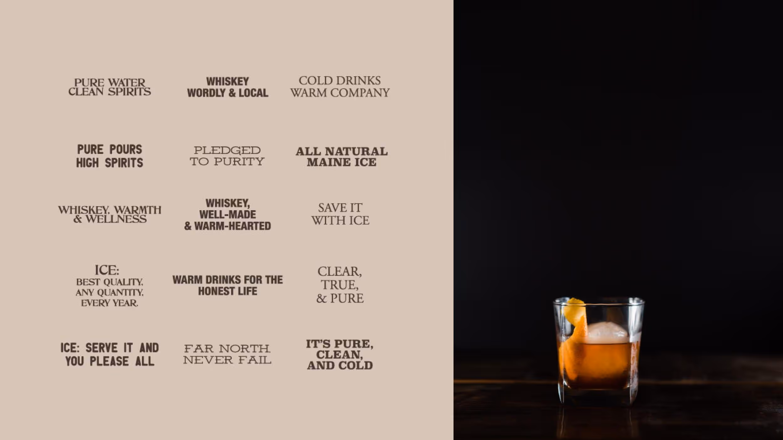 Whiskey marketing poster with motivational phrases and cocktail glass