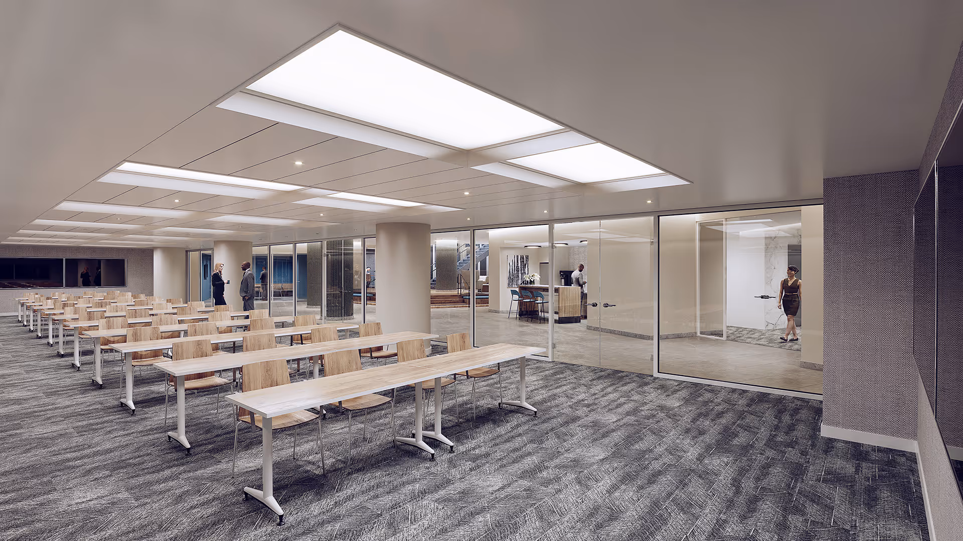 Multi-purpose meeting room at 901 New York Avenue with versatile furniture