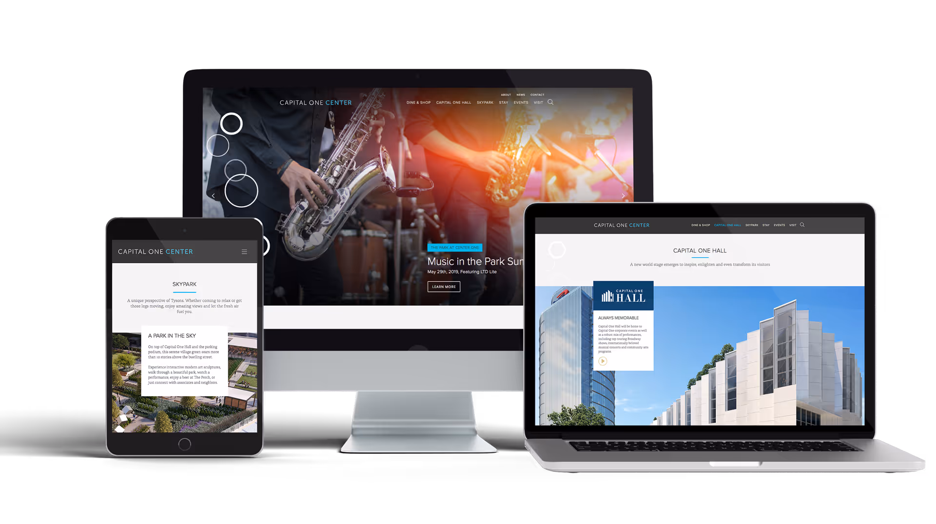 Capital One Center website homepage design displayed in browser mockup