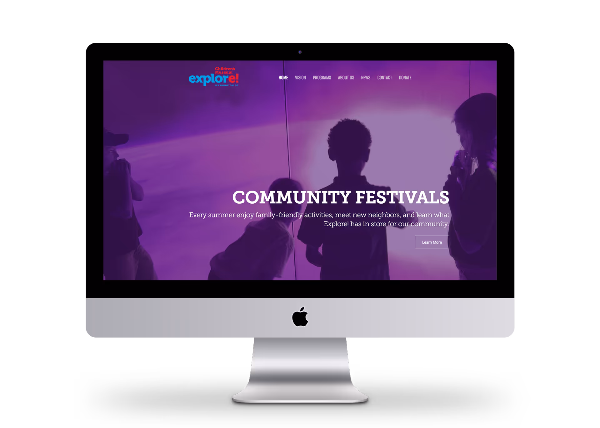 Explore! Children's Museum website homepage showing featured activities