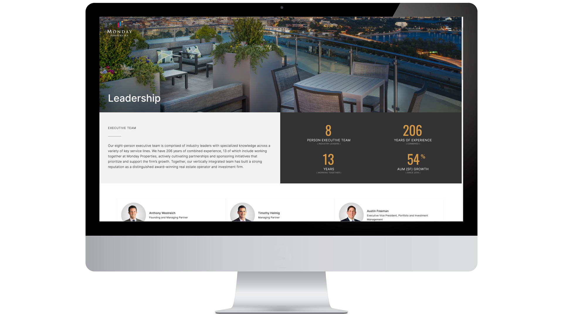 Monday Properties website news and events section with article grid