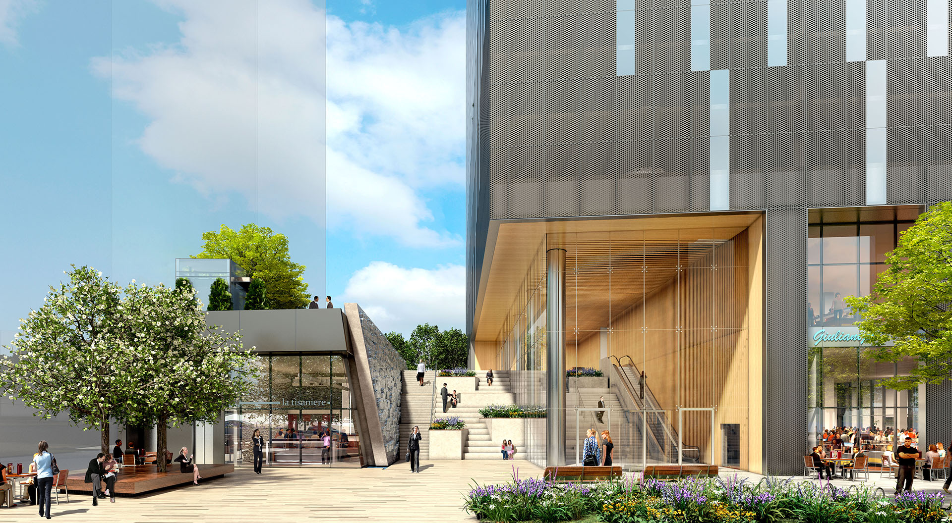 Tysons Central lobby interior with award-winning architectural illustration
