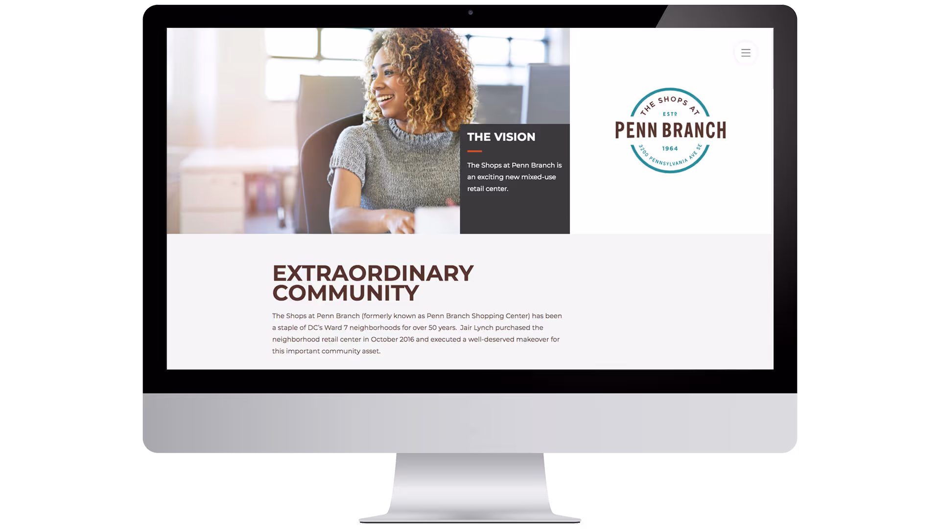 The Shops at Penn Branch website contact page with leasing information